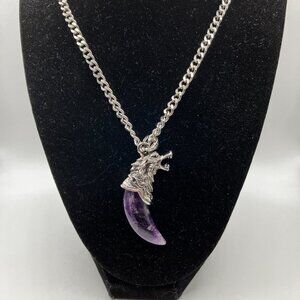 Amethyst Gemstone Tusk AND CHAIN Men's Chunky 20-inch Stainless Steel Chain